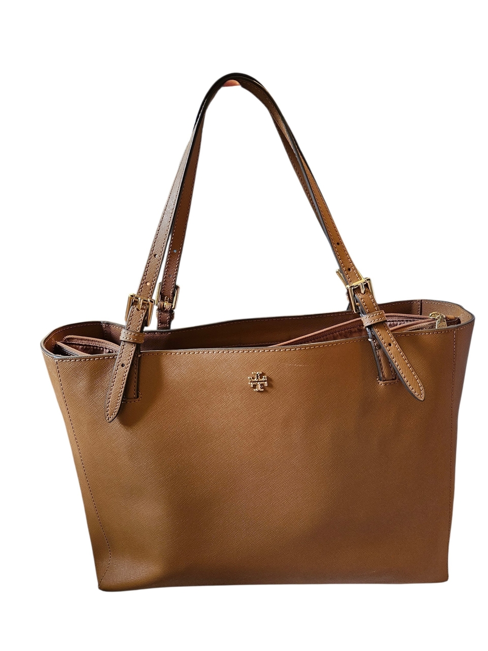 Tory Burch Tan Leather Saffiano Tote with Gold Logo **PRE-LOVED INCLUDES WALLET!
